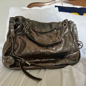 Michael Kors Jet Set Chain Snakeskin Embossed Gather Shoulder Tote, USED